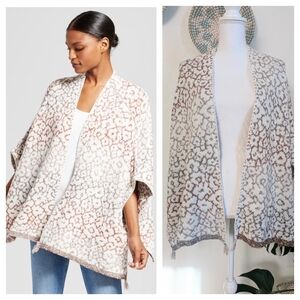 Knox Rose Animal Print Ombre Knit Poncho XS Tassel Boho Sweater